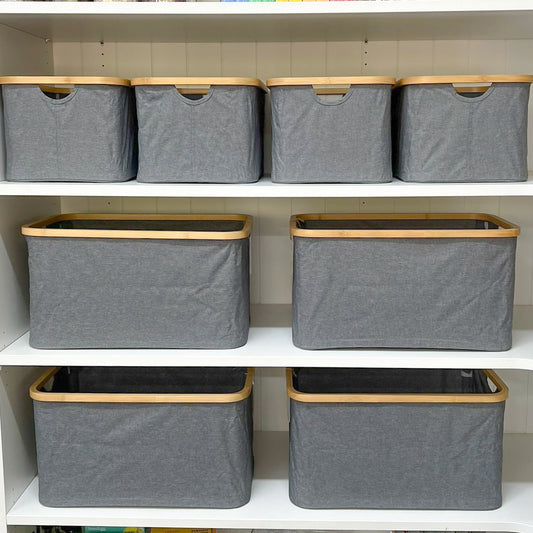 Dark Grey Linen Storage Basket - 8 Set - Little Label Co The Home of Organisation For Kitchen, Bathroom, Laundry & More