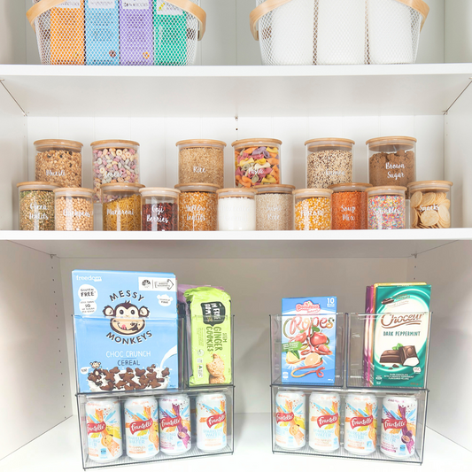 SHORT Stackable Pantry Storage Container 6 Pack - Little Label Co The Home of Organisation For Kitchen, Bathroom, Laundry & More