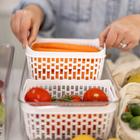 Fridge Storage Container with Basket (Double) - Little Label Co The Home of Organisation For Kitchen, Bathroom, Laundry & More
