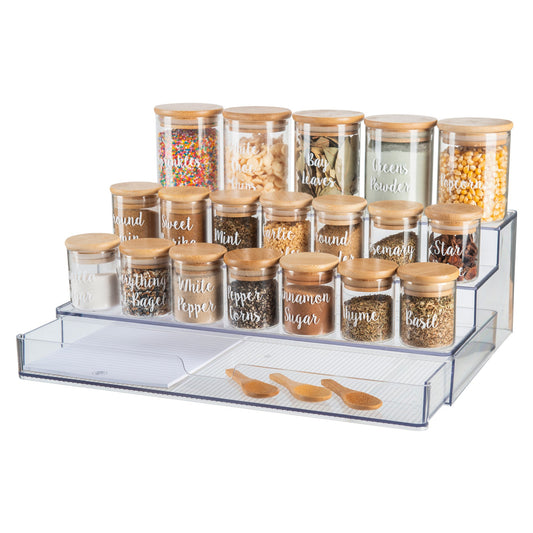 Clear herb & spice shelf. Spice rack for pantry organisation.