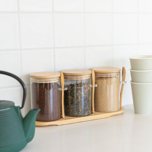Bamboo Glass Trio Set Round - 500ml - Little Label Co The Home of Organisation For Kitchen, Bathroom, Laundry & More