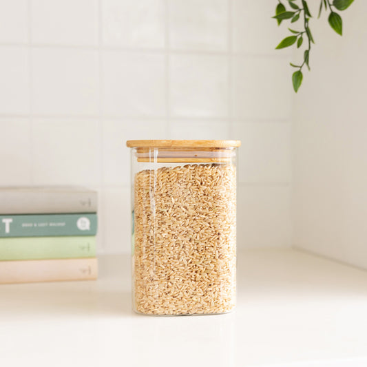 Square Glass and Bamboo Storage Jar - 1.25L