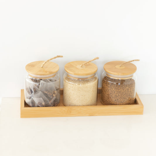 Set of 3 Kitchen Storage Jars 500ml with Tray