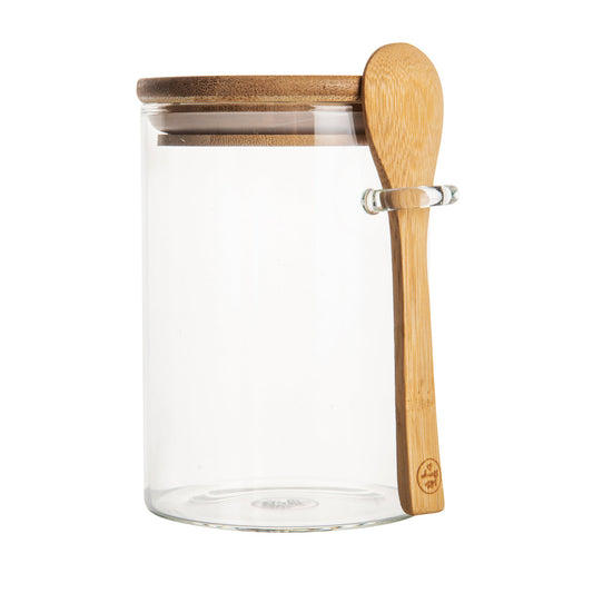Bamboo Glass Jar with Spoon - 500ml - Little Label Co The Home of Organisation For Kitchen, Bathroom, Laundry & More