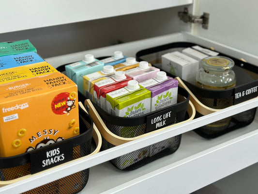 Black Mesh Large Handy Storage Basket - 4 Pack - Little Label Co The Home of Organisation For Kitchen, Bathroom, Laundry & More