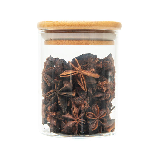 Pantry Container for herb and spice storage 200ml glass jar with bamboo lid. home organisation pantry jar for spice rack