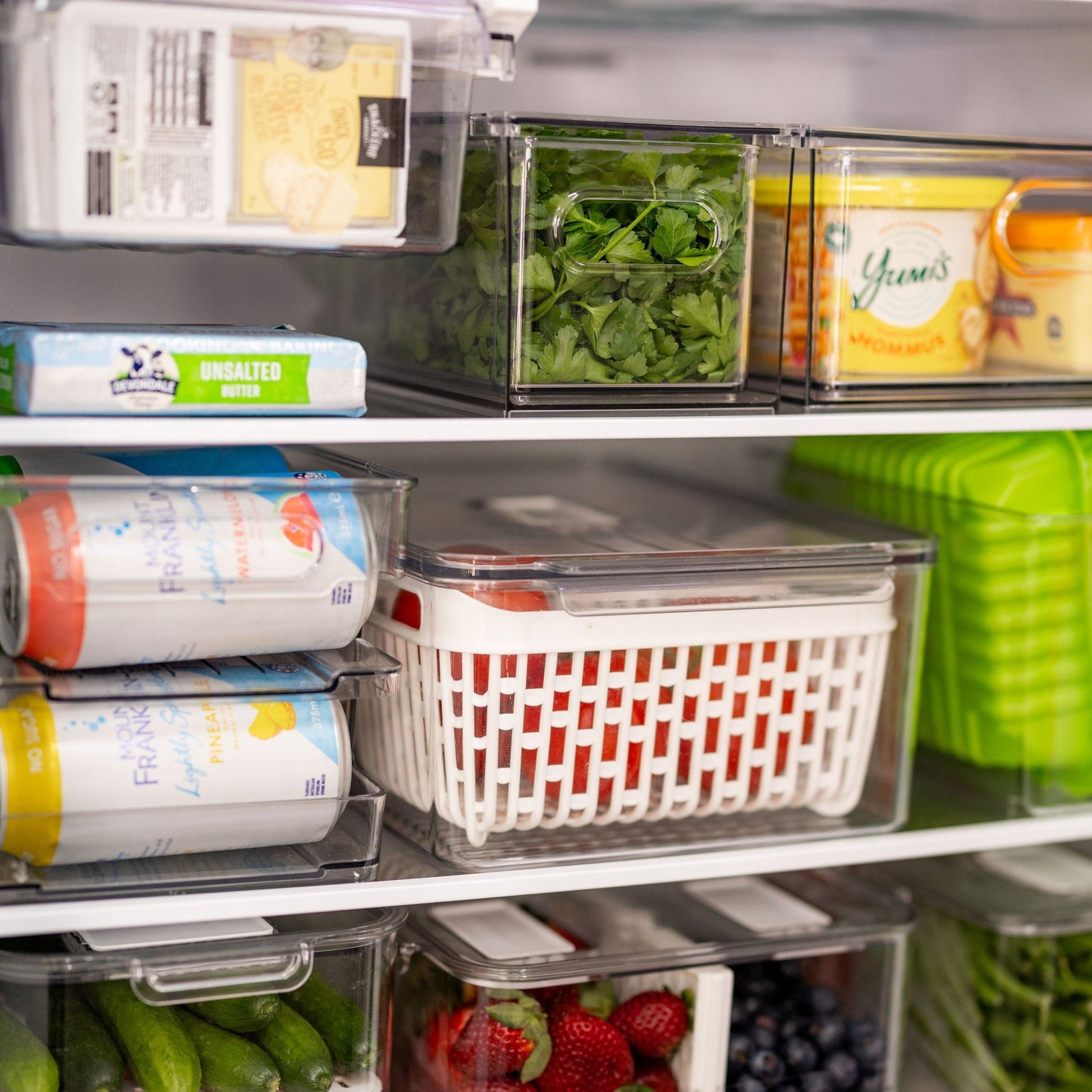 Fridge Storage Container with Basket (Double) - Little Label Co The Home of Organisation For Kitchen, Bathroom, Laundry & More