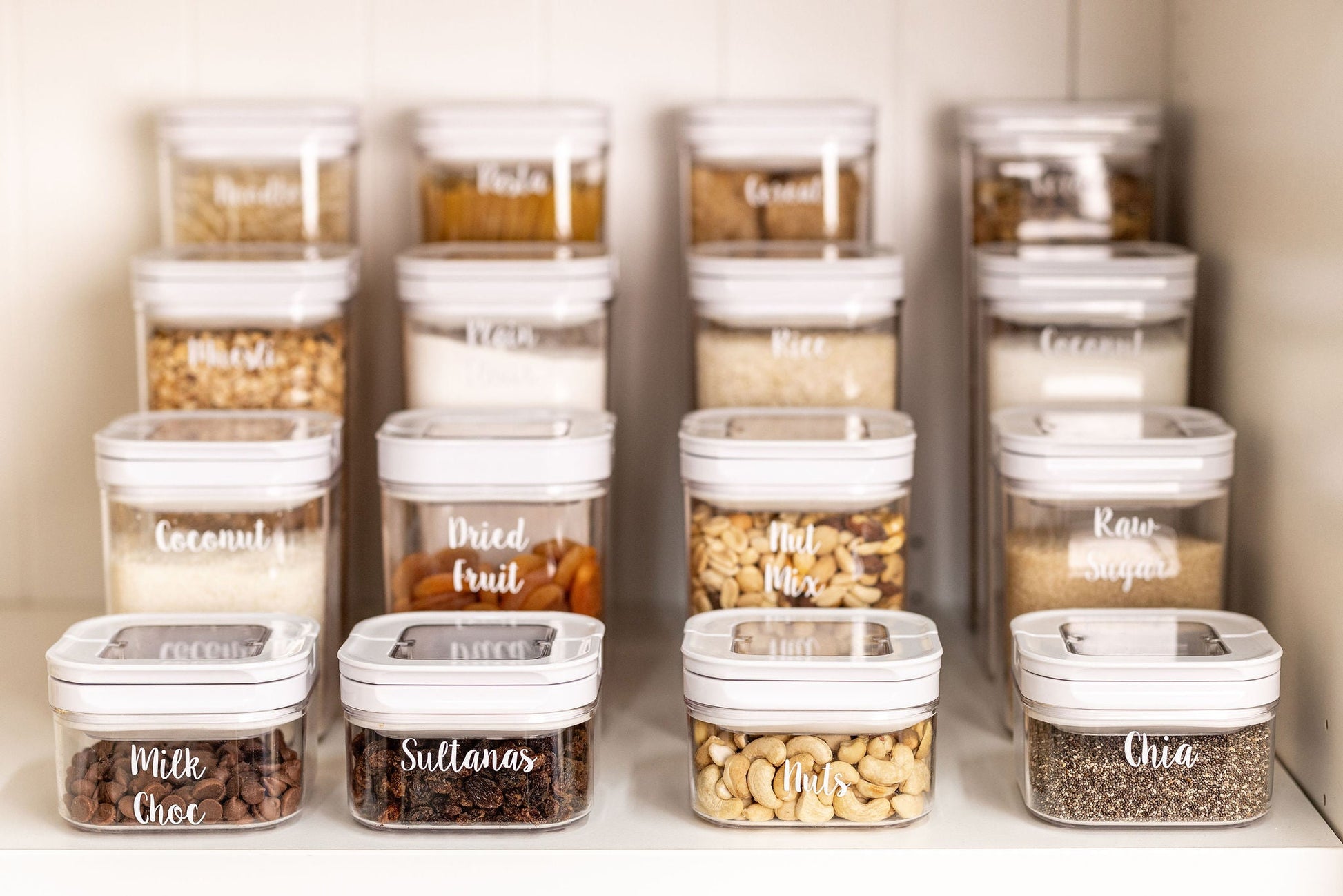 White Flip Canister Value Pack x 16 - Little Label Co - Food Storage Containers - Air tight containers - Pantry storage - Pantry organisation. Pantry Organization. 