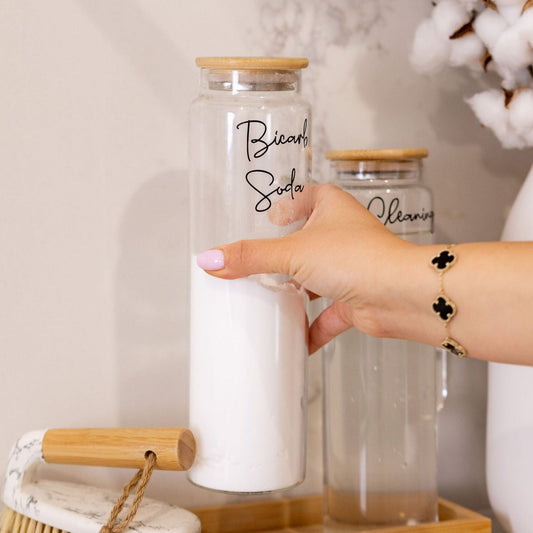 Bamboo Glass Laundry Liquid Bottle - 1L - Little Label Co The Home of Organisation For Kitchen, Bathroom, Laundry & More