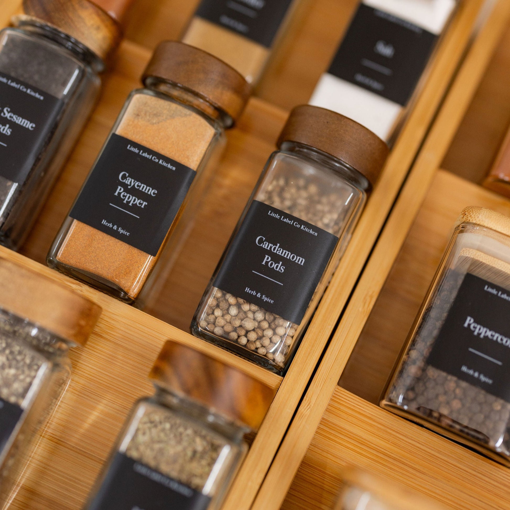 Acacia Wood Shaker Spice Jars - 125ml - Little Label Co The Home of Organisation For Kitchen, Bathroom, Laundry & More