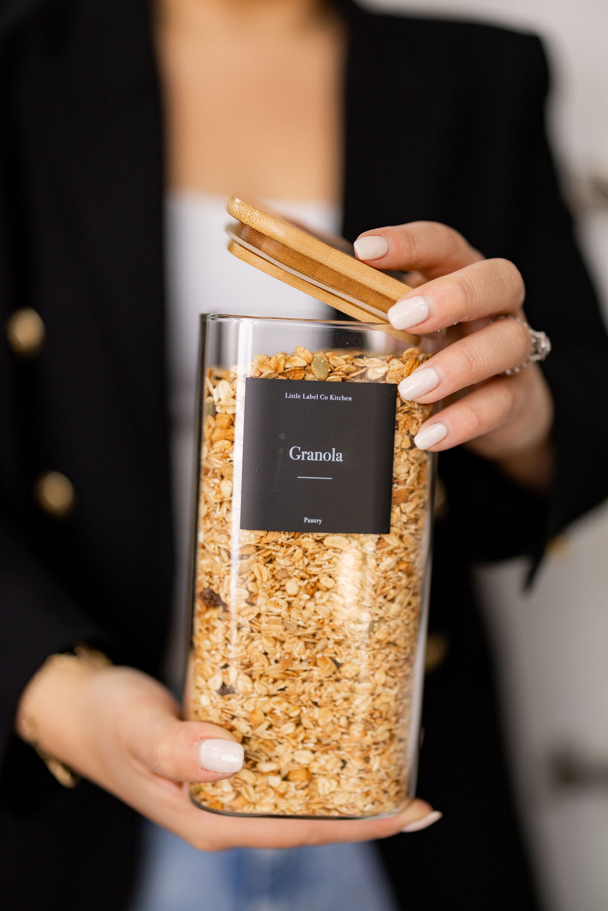Square Glass and Bamboo Storage Jar - 1.75L - Little Label Co The Home of Organisation For Kitchen, Bathroom, Laundry & More