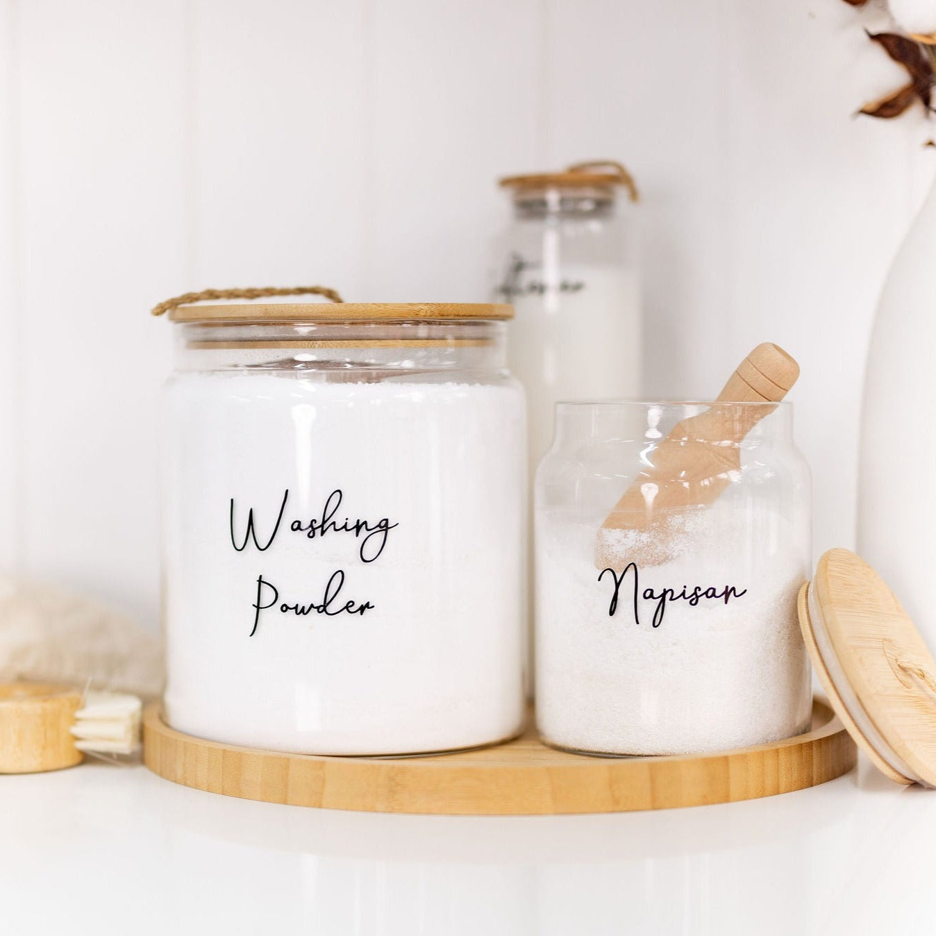 Glass Jar with Bamboo and Twine Lid - 4L - Little Label Co The Home of Organisation For Kitchen, Bathroom, Laundry & More