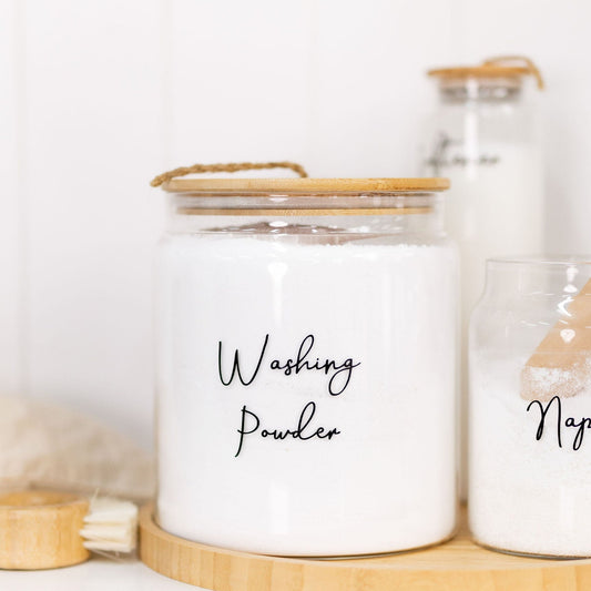 Glass Jar with Bamboo and Twine Lid - 4L - Little Label Co The Home of Organisation For Kitchen, Bathroom, Laundry & More