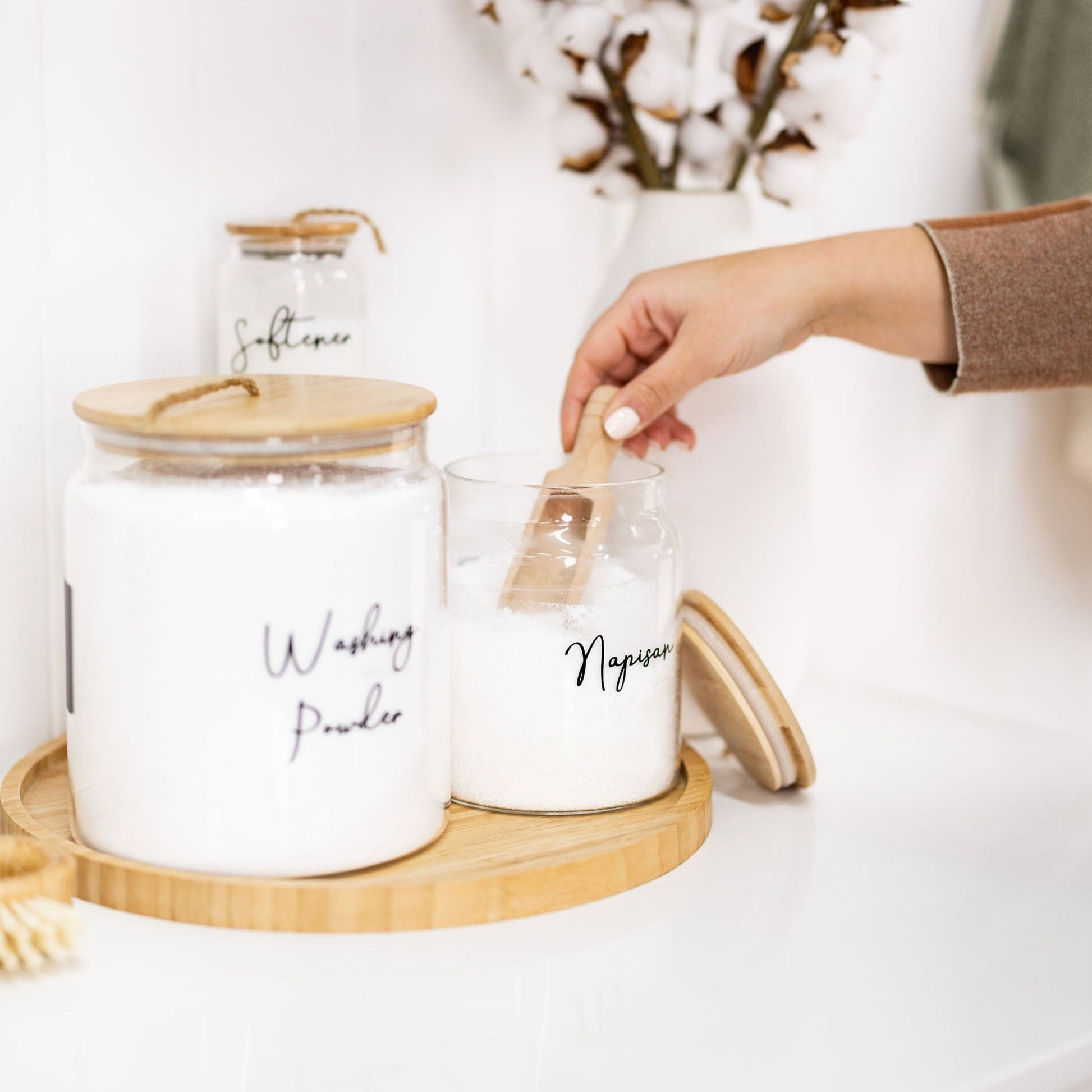 Glass Jar with Bamboo and Twine Lid - 2L - Little Label Co The Home of Organisation For Kitchen, Bathroom, Laundry & More