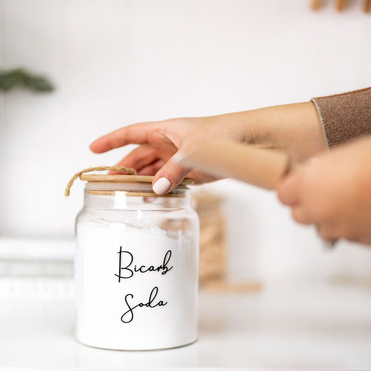 Glass Jar with Bamboo and Twine Lid - 1L - Little Label Co The Home of Organisation For Kitchen, Bathroom, Laundry & More
