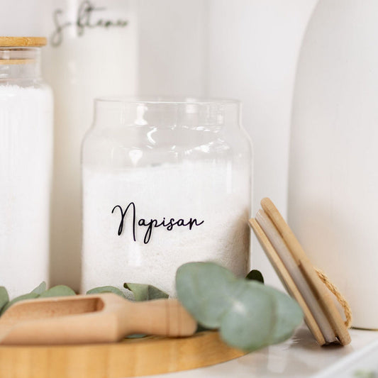 Glass Jar with Bamboo and Twine Lid - 2L - Little Label Co The Home of Organisation For Kitchen, Bathroom, Laundry & More