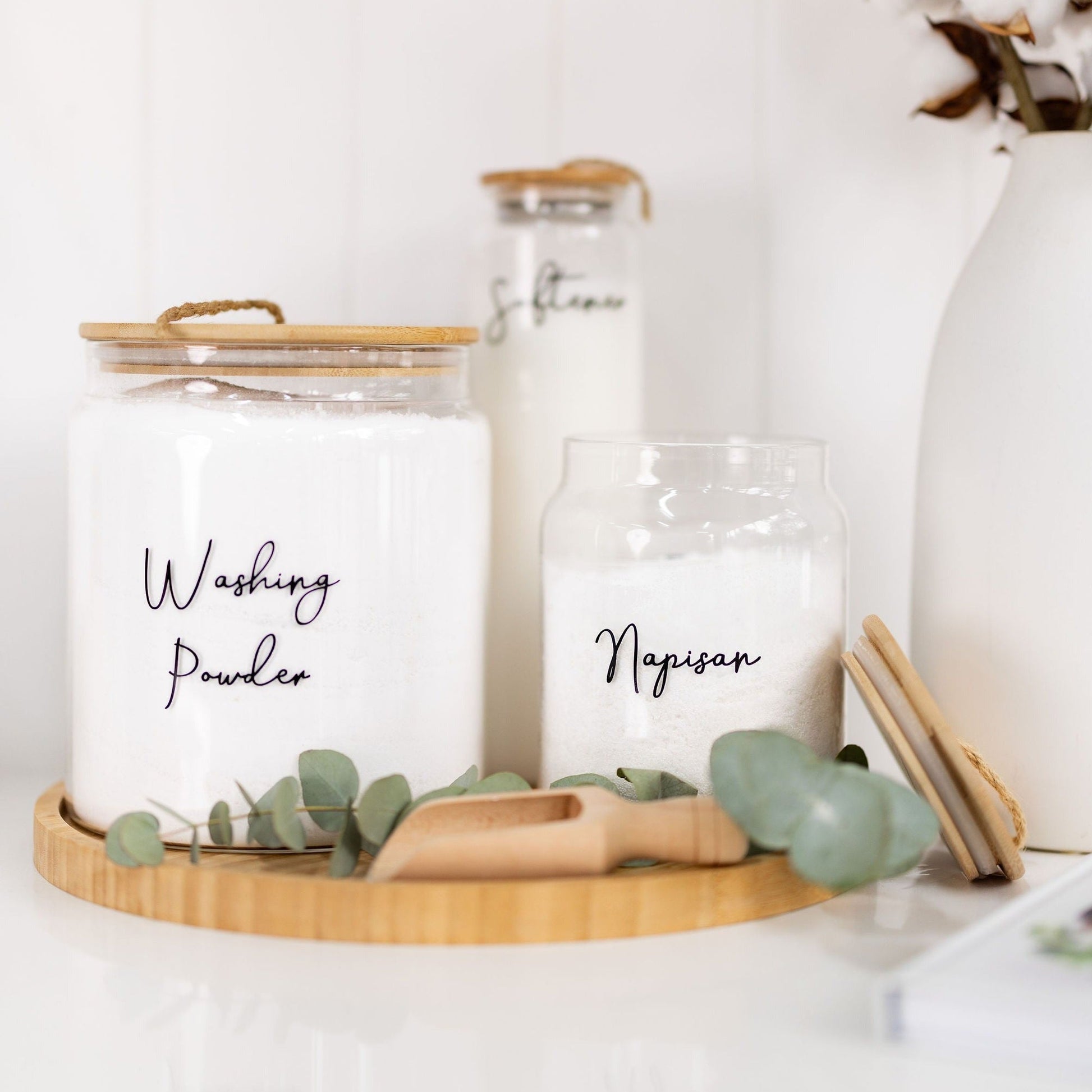 Glass Jar with Bamboo and Twine Lid - 2L - Little Label Co The Home of Organisation For Kitchen, Bathroom, Laundry & More