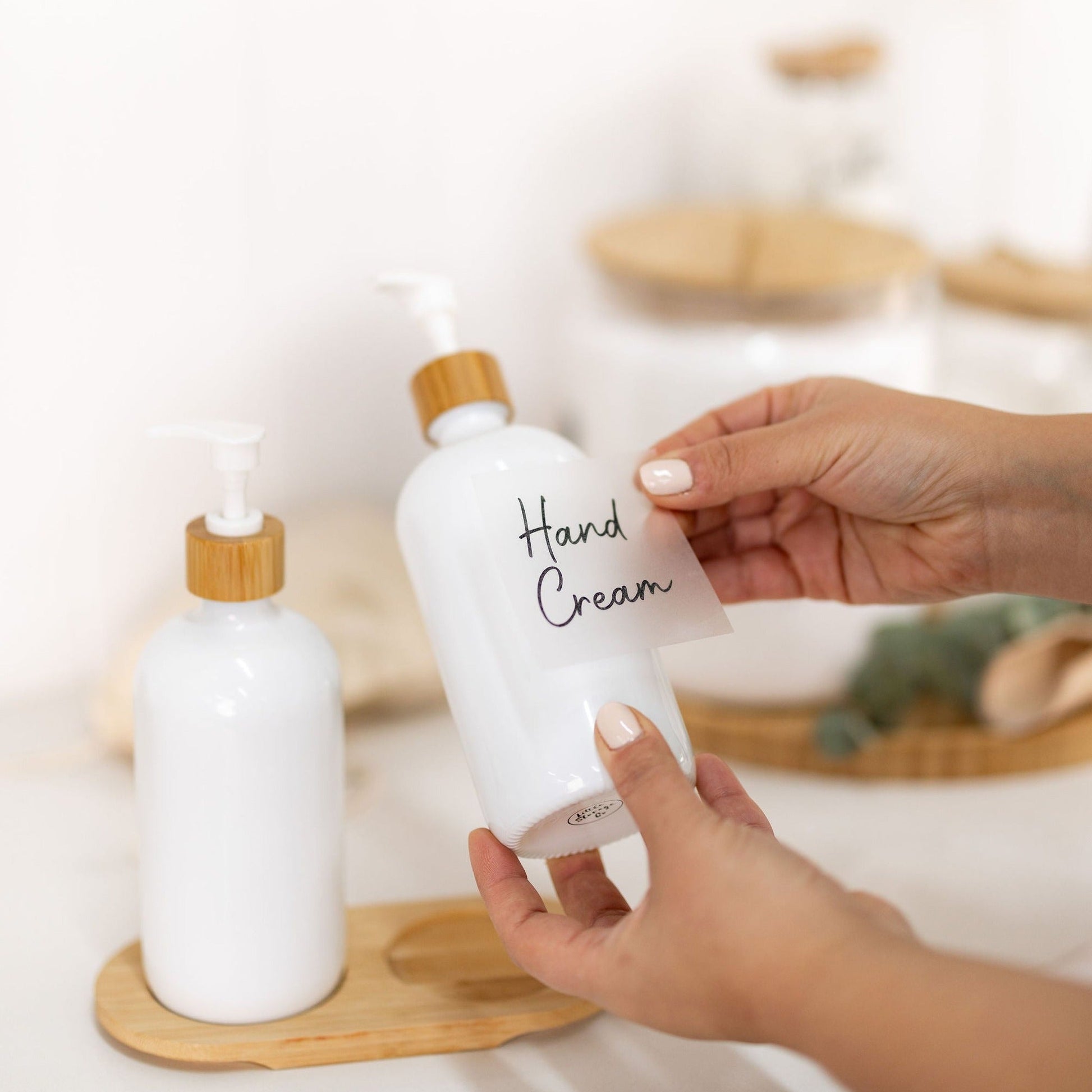 White Glass Pump Bottle - 500ml - Little Label Co The Home of Organisation For Kitchen, Bathroom, Laundry & More
