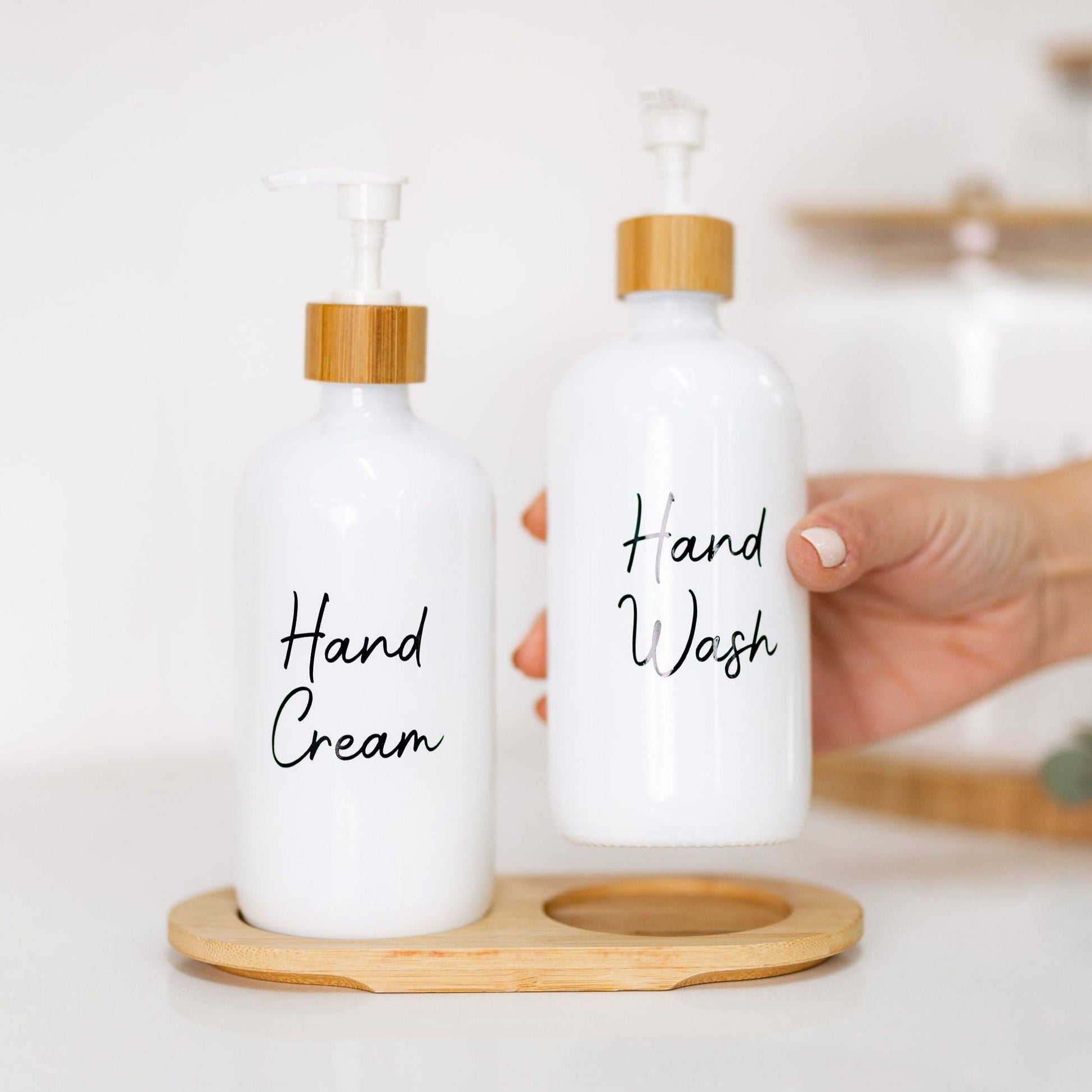 White Glass Pump Bottle - 500ml - Little Label Co The Home of Organisation For Kitchen, Bathroom, Laundry & More