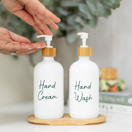 White Glass Pump Bottle - 500ml - Little Label Co The Home of Organisation For Kitchen, Bathroom, Laundry & More