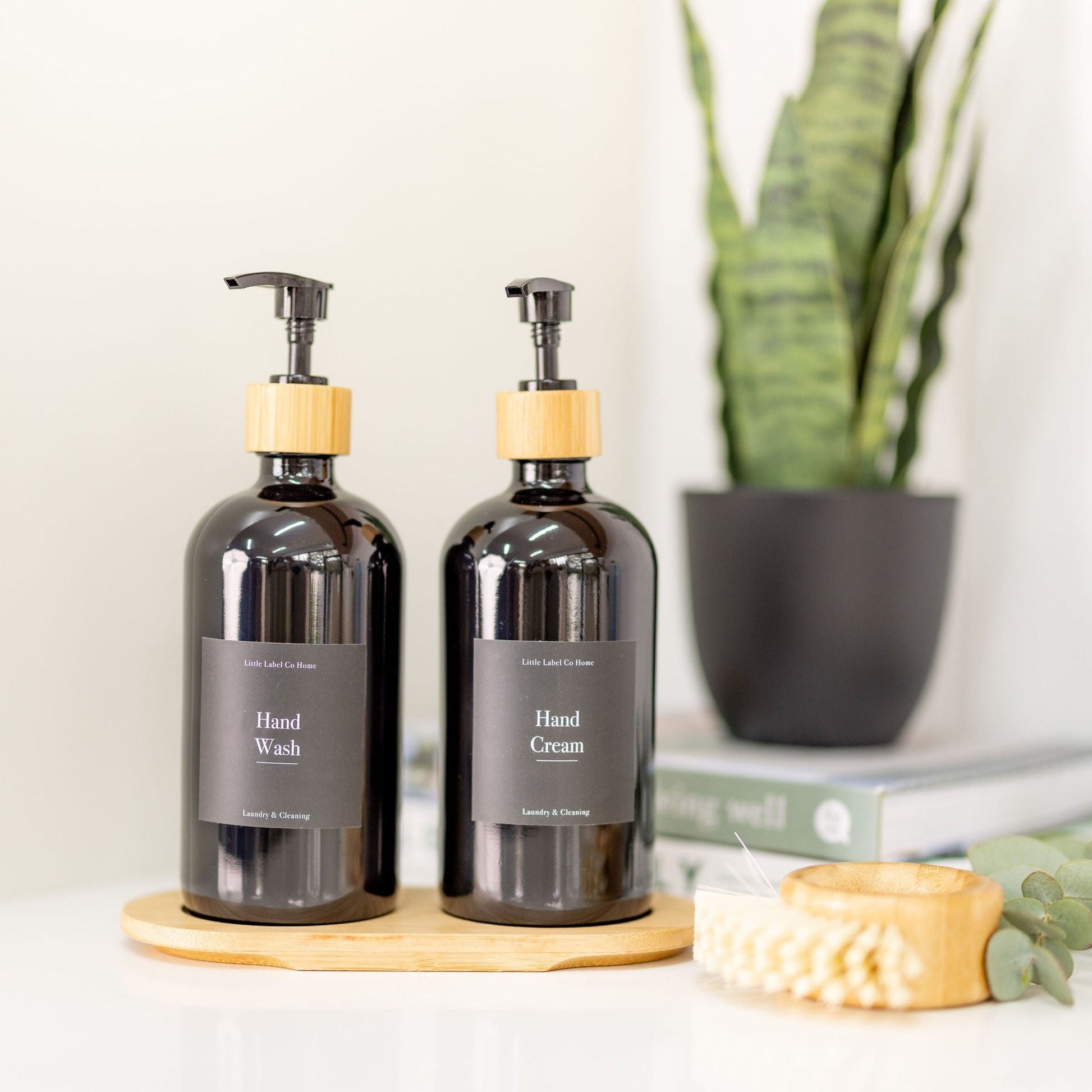 Black Glass Pump Bottle - 500ml - Little Label Co The Home of Organisation For Kitchen, Bathroom, Laundry & More