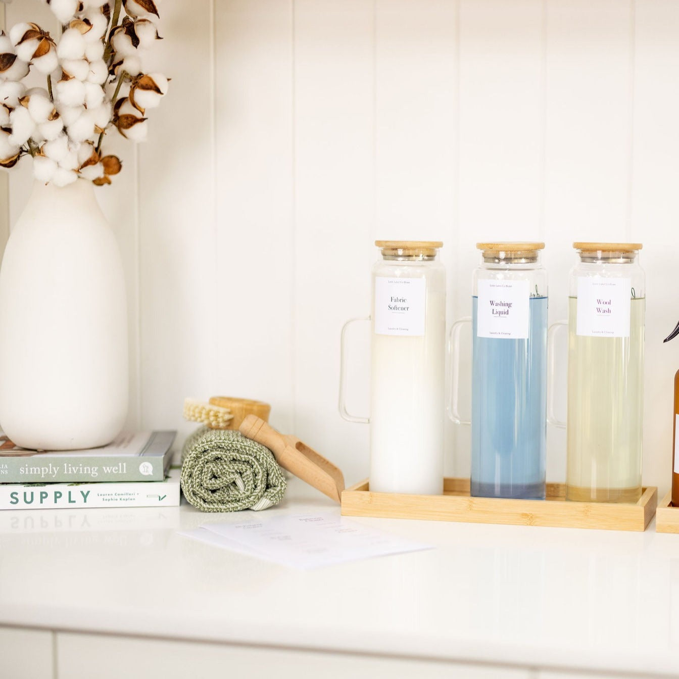 Glass Laundry Liquid Bottle with with Handle - 1L - Little Label Co The Home of Organisation For Kitchen, Bathroom, Laundry & More