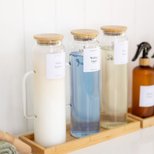 Glass Laundry Liquid Bottle with with Handle - 1L - Little Label Co The Home of Organisation For Kitchen, Bathroom, Laundry & More
