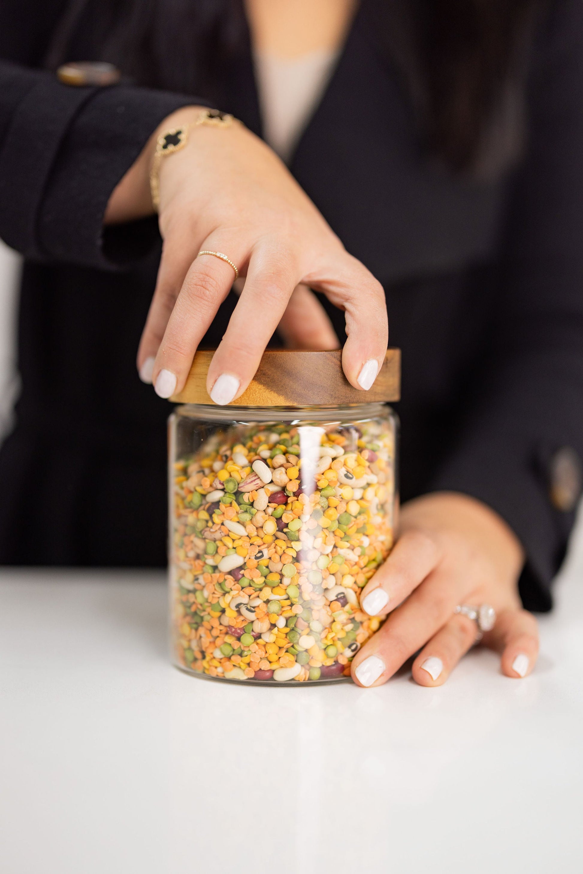 Acacia Wood Glass Jar - 1L - Little Label Co The Home of Organisation For Kitchen, Bathroom, Laundry & More