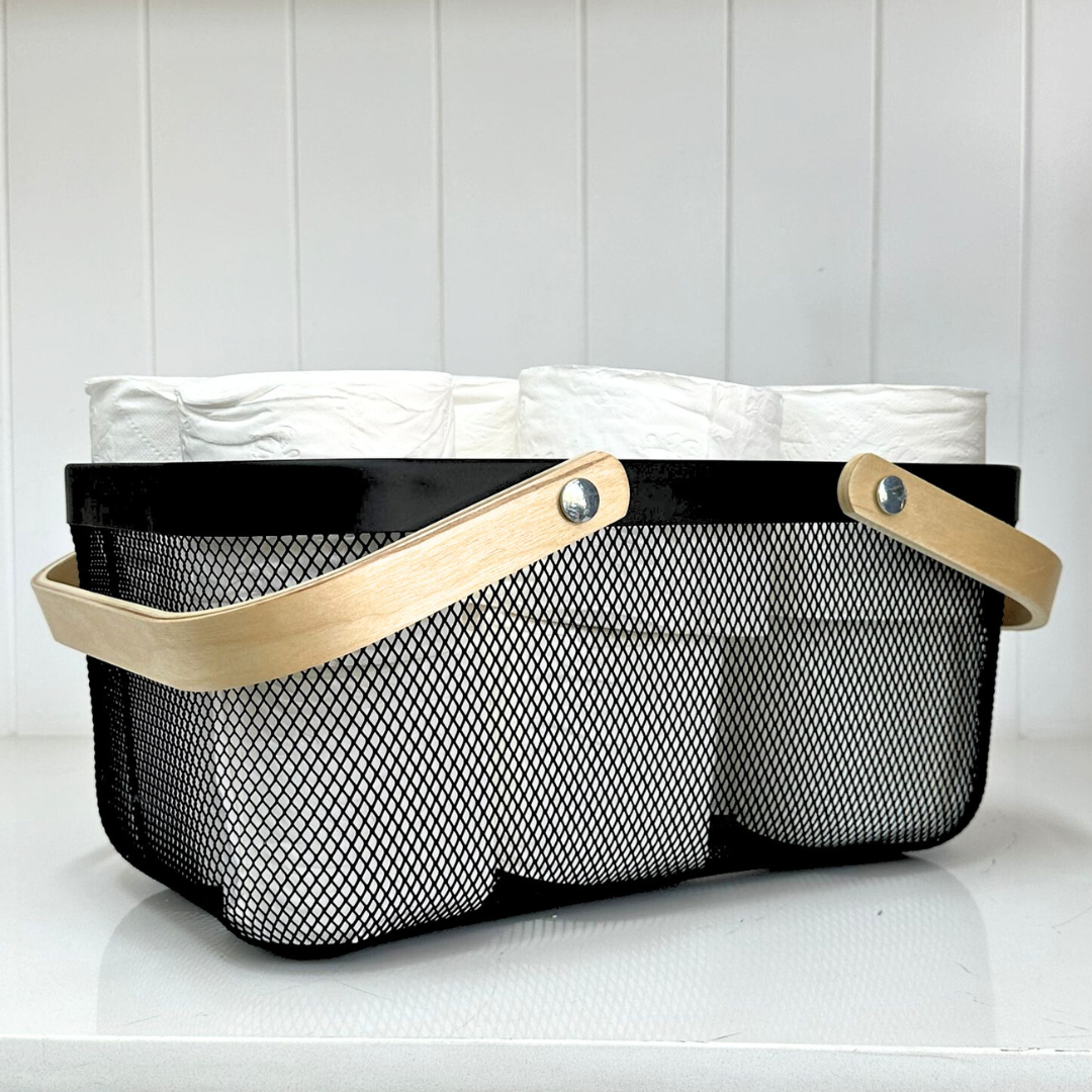 Black Mesh Large Handy Storage Basket - 4 Pack - Little Label Co The Home of Organisation For Kitchen, Bathroom, Laundry & More