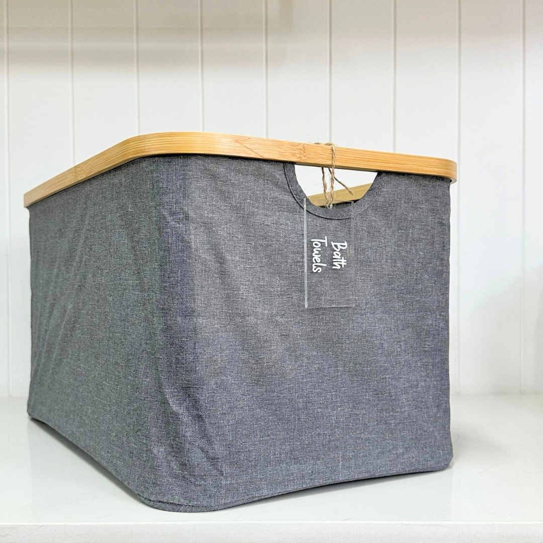 Dark Grey Linen Storage Basket - 7 Set - Little Label Co The Home of Organisation For Kitchen, Bathroom, Laundry & More