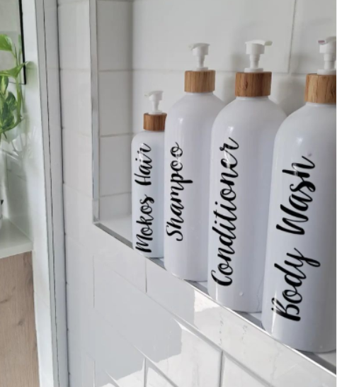 White Bathroom Pump Bottle - 1L - Little Label Co The Home of Organisation For Kitchen, Bathroom, Laundry & More