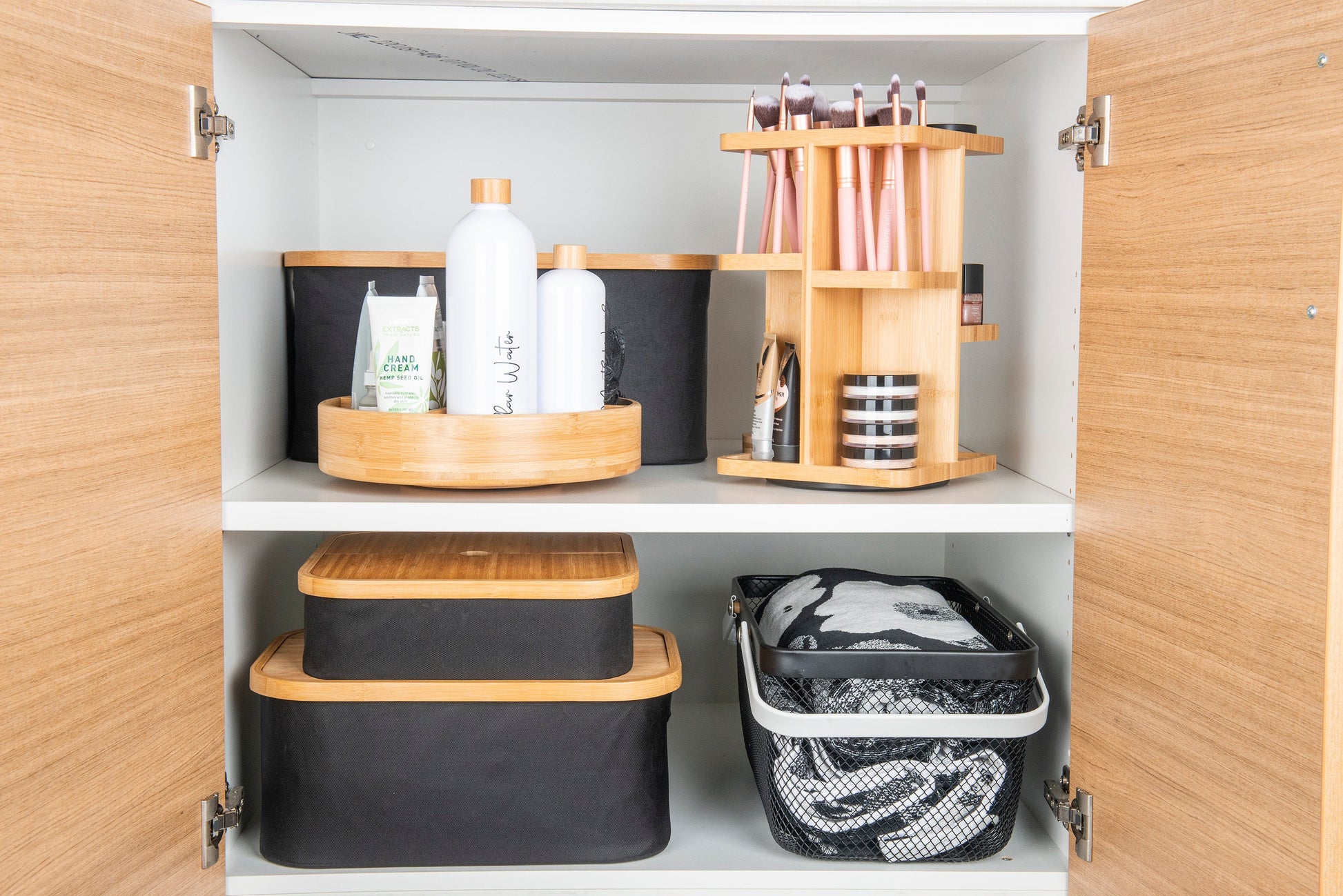 Black Fabric Bamboo Linen Storage Basket with Dividers - Little Label Co The Home of Organisation For Kitchen, Bathroom, Laundry & More