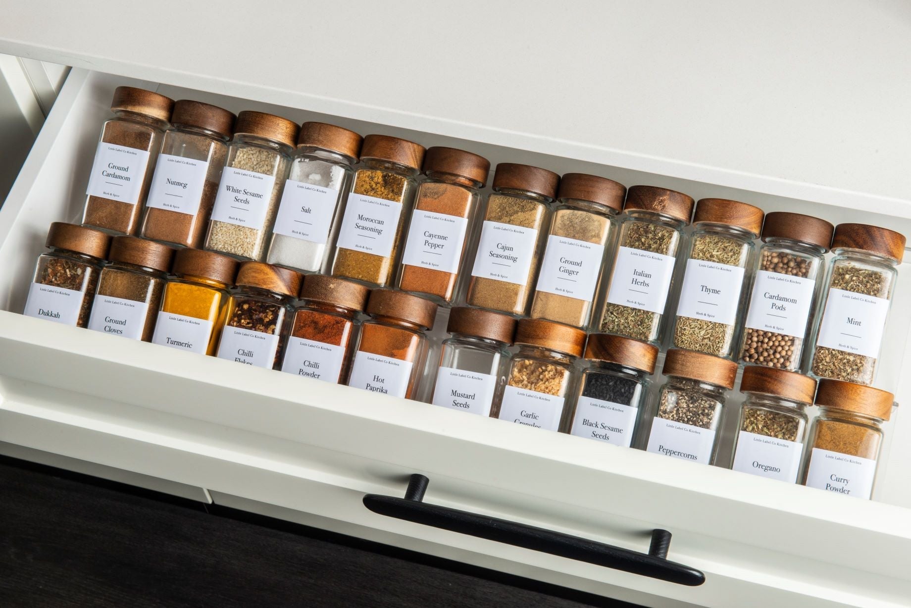 Acacia Wood Shaker Spice Jars - 125ml - Little Label Co The Home of Organisation For Kitchen, Bathroom, Laundry & More