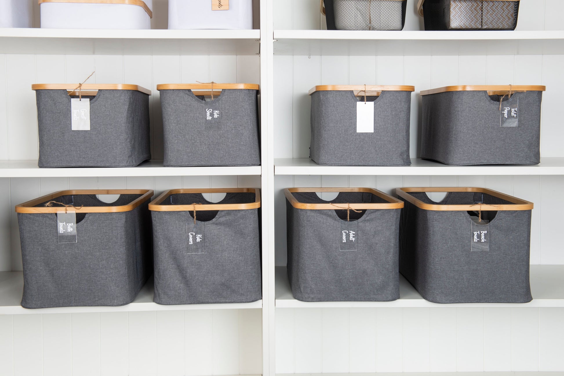 Dark Grey Linen Storage Basket - 8 Set - Little Label Co The Home of Organisation For Kitchen, Bathroom, Laundry & More