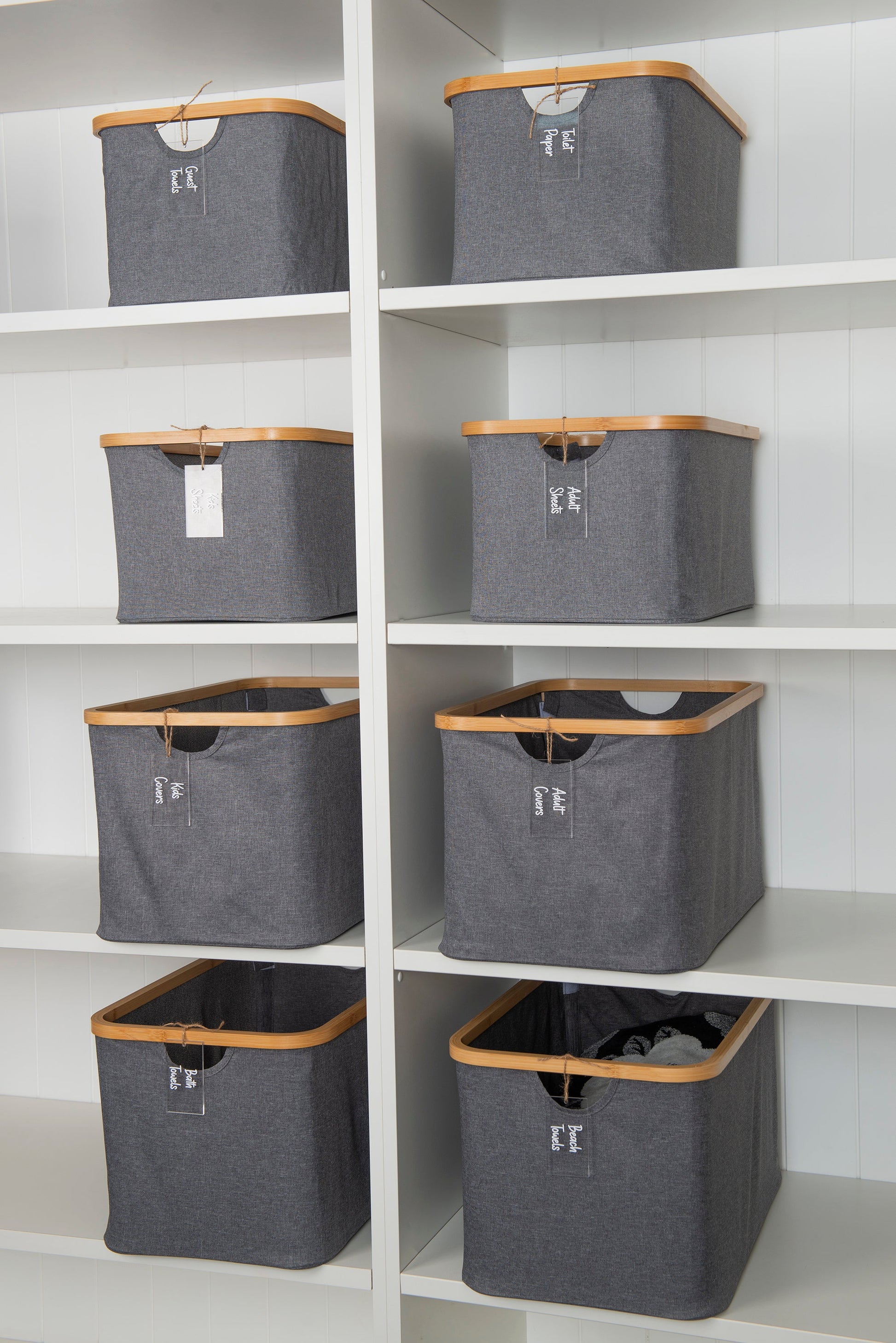Dark Grey Linen Storage Basket - 8 Set - Little Label Co The Home of Organisation For Kitchen, Bathroom, Laundry & More