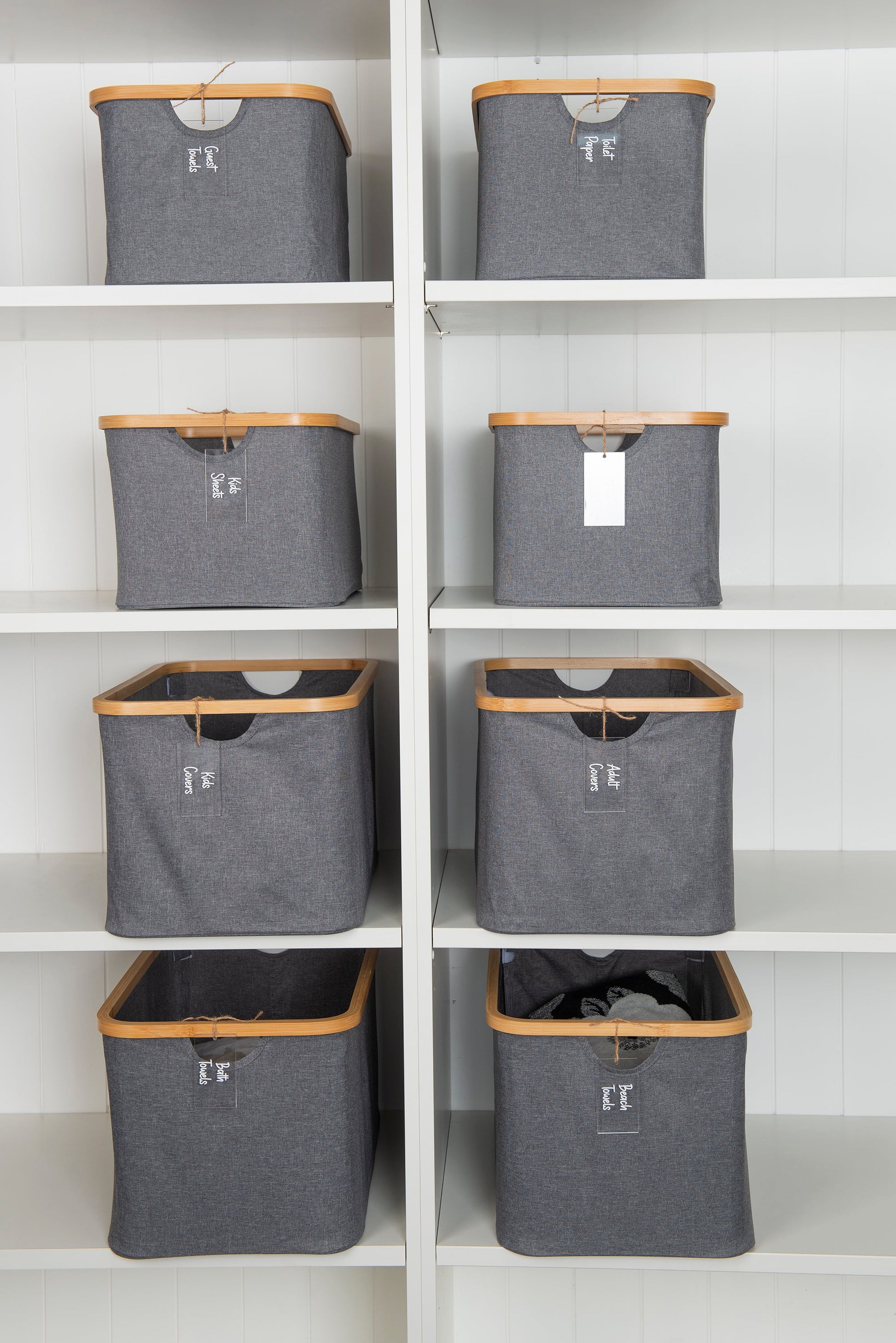 Dark Grey Linen Storage Basket - 8 Set - Little Label Co The Home of Organisation For Kitchen, Bathroom, Laundry & More