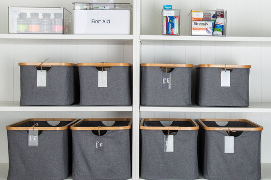 Dark Grey Linen Storage Basket - 8 Set - Little Label Co The Home of Organisation For Kitchen, Bathroom, Laundry & More