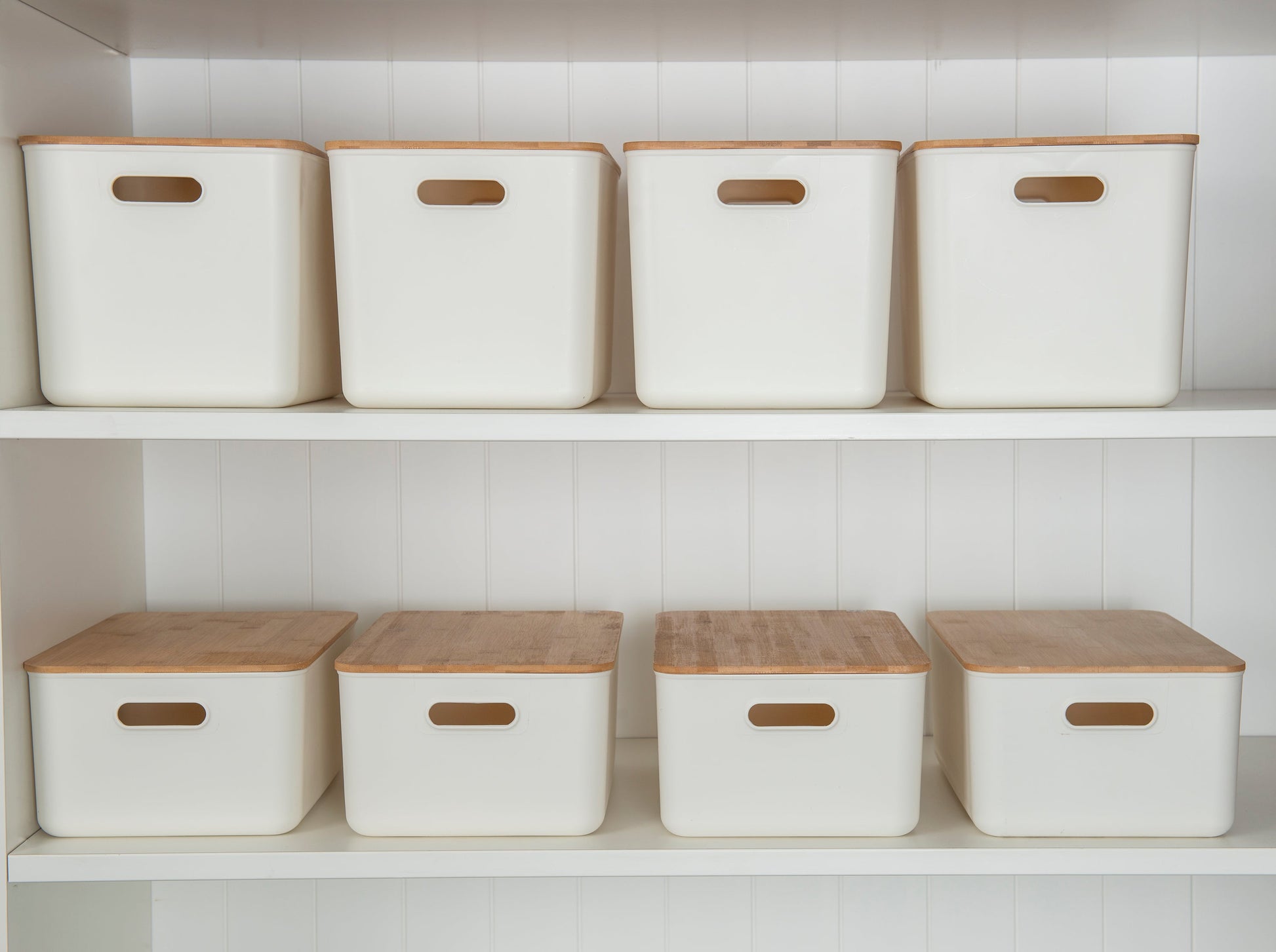 White Storage Container with Bamboo Lid - 8 Pack - Little Label Co The Home of Organisation For Kitchen, Bathroom, Laundry & More