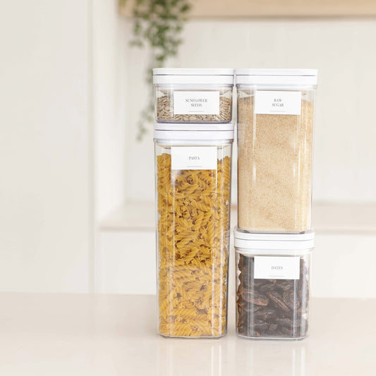 White Flip Canister Value Pack x 4 - Little Label Co The Home of Organisation For Kitchen, Bathroom, Laundry & More