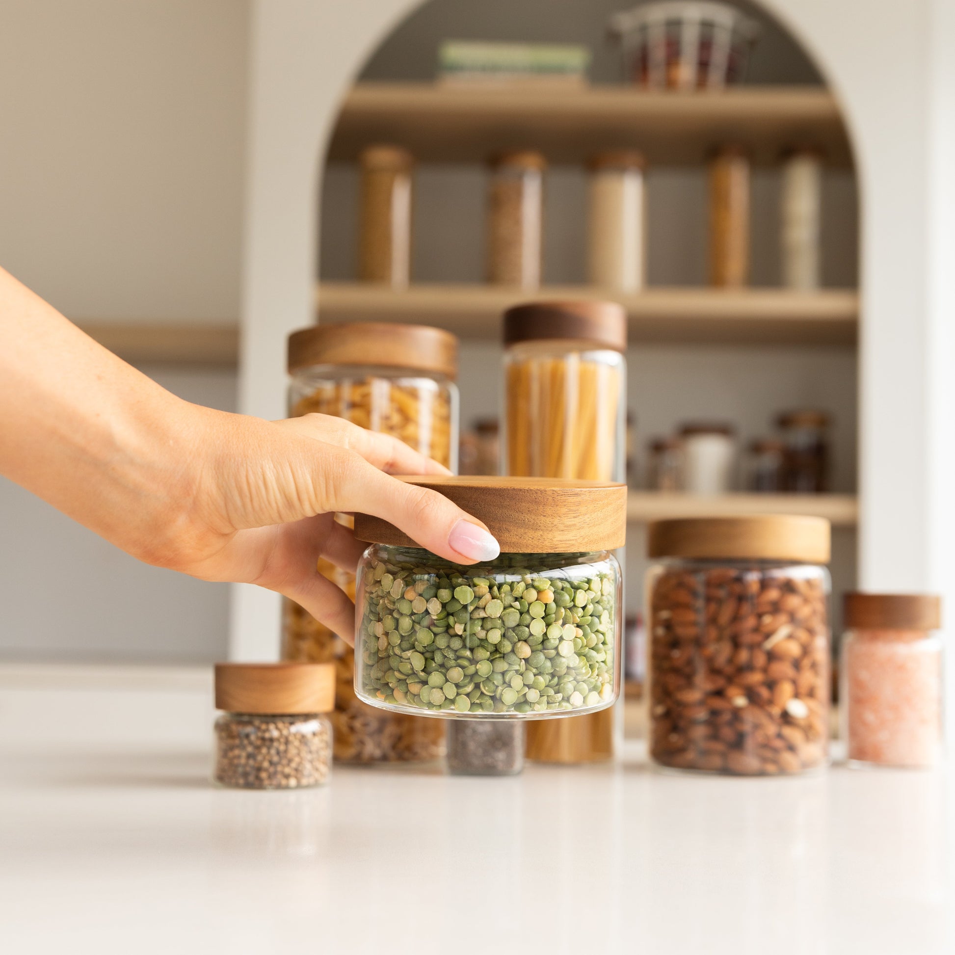 Acacia Glass Jar Deluxe Pantry Organisation Pack - Little Label Co The Home of Organisation For Kitchen, Bathroom, Laundry & More