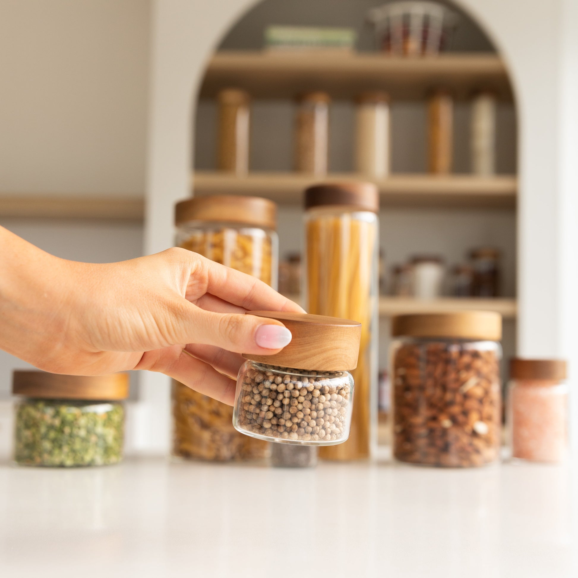 Acacia Glass Jar Deluxe Pantry Organisation Pack - Little Label Co The Home of Organisation For Kitchen, Bathroom, Laundry & More