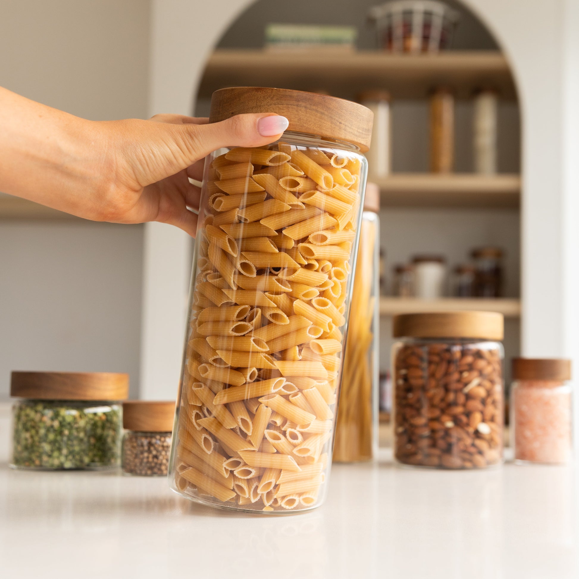 Acacia Glass Jar Deluxe Pantry Organisation Pack - Little Label Co The Home of Organisation For Kitchen, Bathroom, Laundry & More