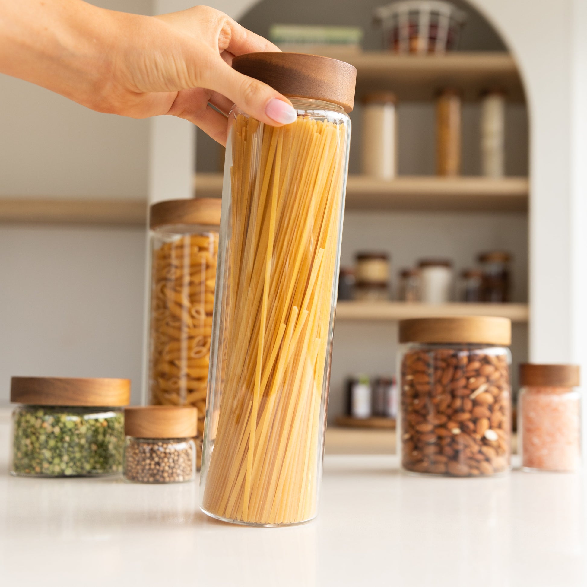 Acacia Glass Jar Deluxe Pantry Organisation Pack - Little Label Co The Home of Organisation For Kitchen, Bathroom, Laundry & More