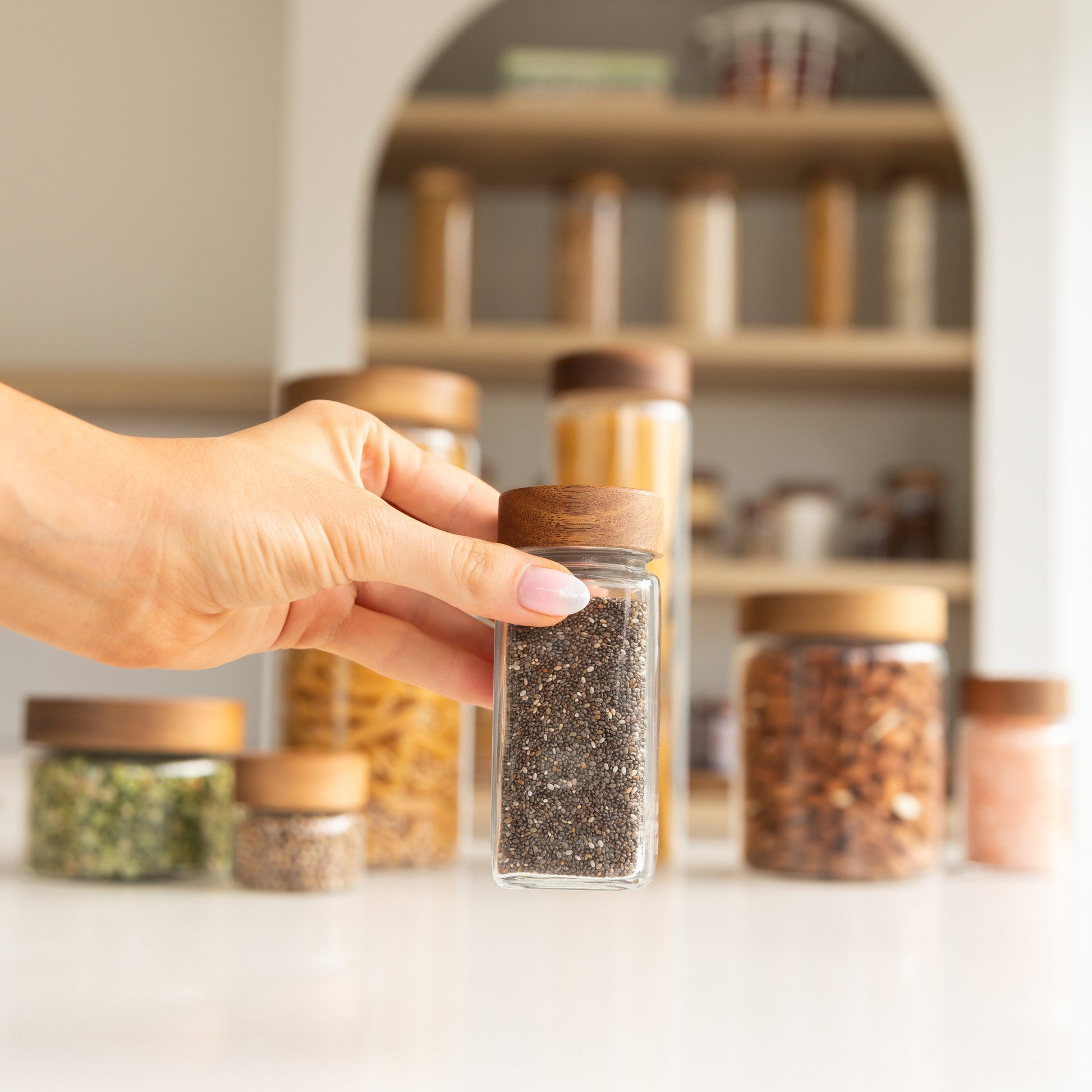 Acacia Wood Shaker Spice Jars - 125ml Herb & spice jar for spice organised. 