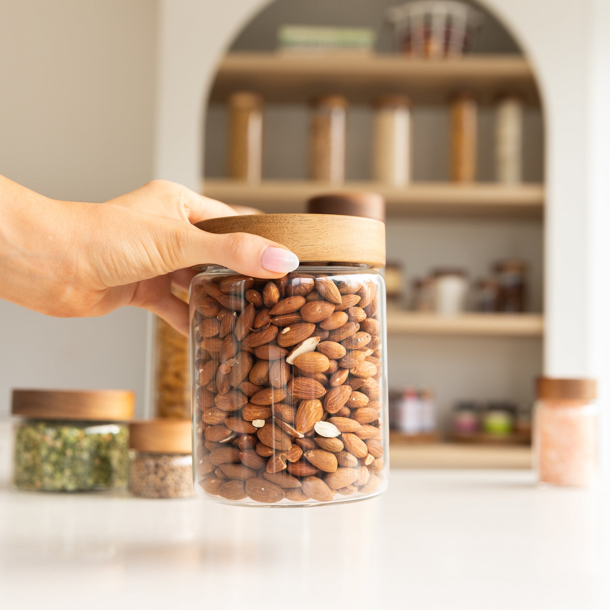 Acacia Glass Jar Deluxe Pantry Organisation Pack - Little Label Co The Home of Organisation For Kitchen, Bathroom, Laundry & More