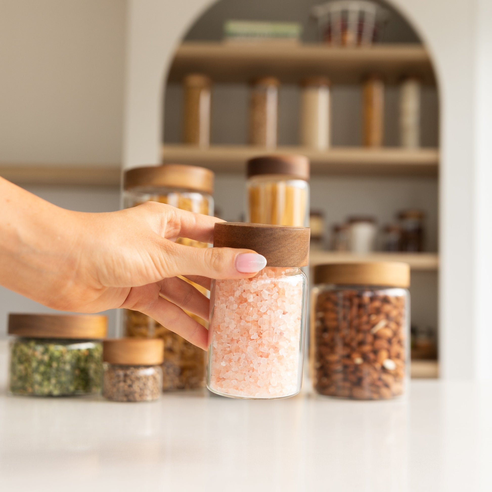 Acacia Glass Jar Deluxe Pantry Organisation Pack - Little Label Co The Home of Organisation For Kitchen, Bathroom, Laundry & More