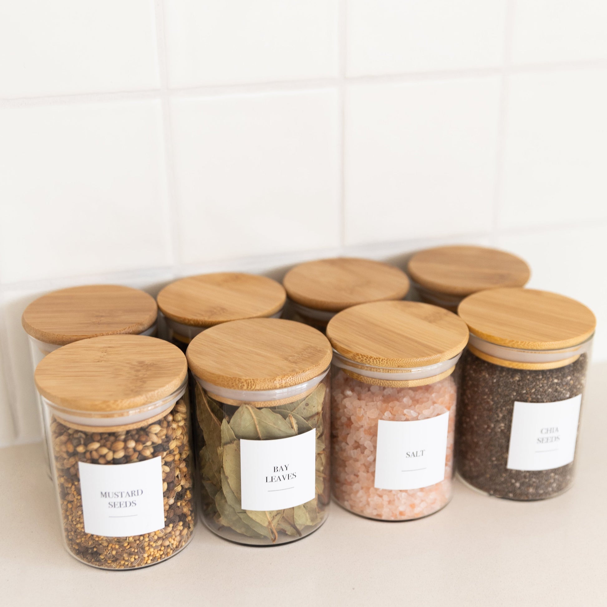Clear 3-Tier Corner Spice Rack with 8x 200ml Spice Jars - Little Label Co The Home of Organisation For Kitchen, Bathroom, Laundry & More