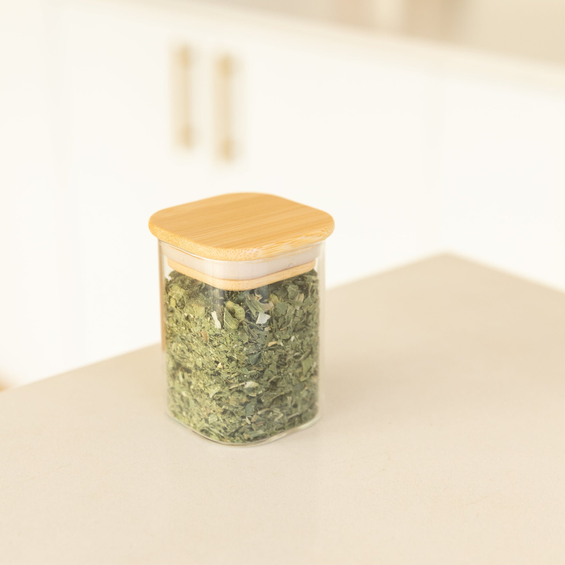Pantry Container for herb and spice storage 200ml glass jar with bamboo lid. home organisation pantry jar for spice rack 