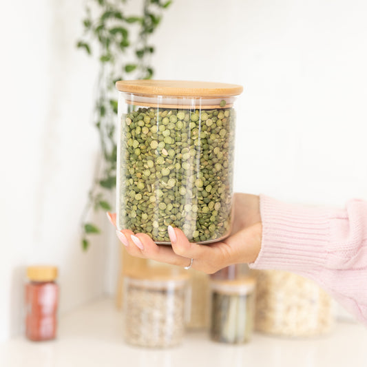 Glass Storage Jar with Bamboo Lid - 1L - Little Label Co The Home of Organisation For Kitchen, Bathroom, Laundry & More