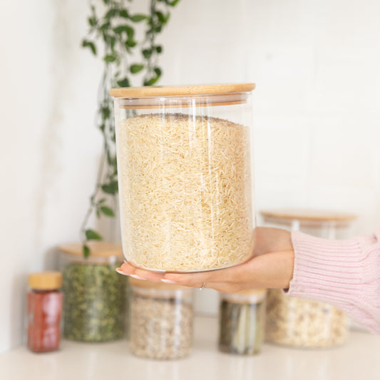 Glass Storage Jar with Bamboo Lid - 2L - Little Label Co The Home of Organisation For Kitchen, Bathroom, Laundry & More